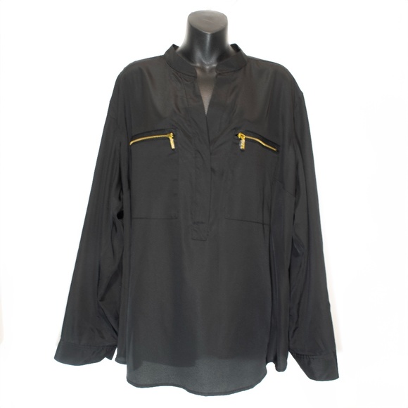 NWT MICHAEL Michael Kors Black Long Sleeve Blouse - Picture 1 of 6